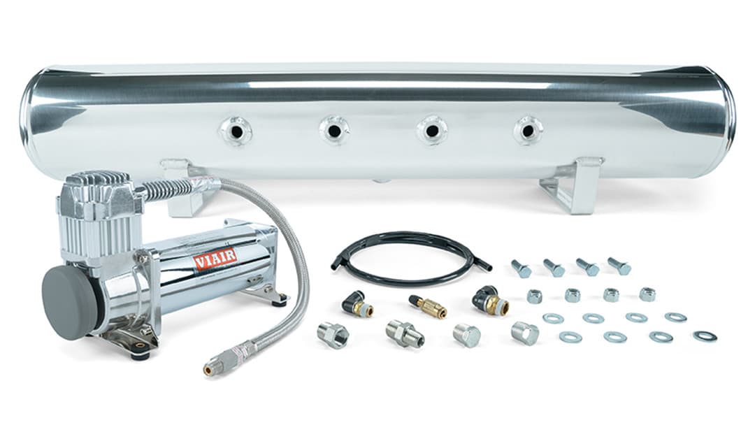 5 Gal. Polished Tank w/ Viair 444c chrome compressor, 1/4" & 3/8" fittings & tank mounting hardware - 27804
