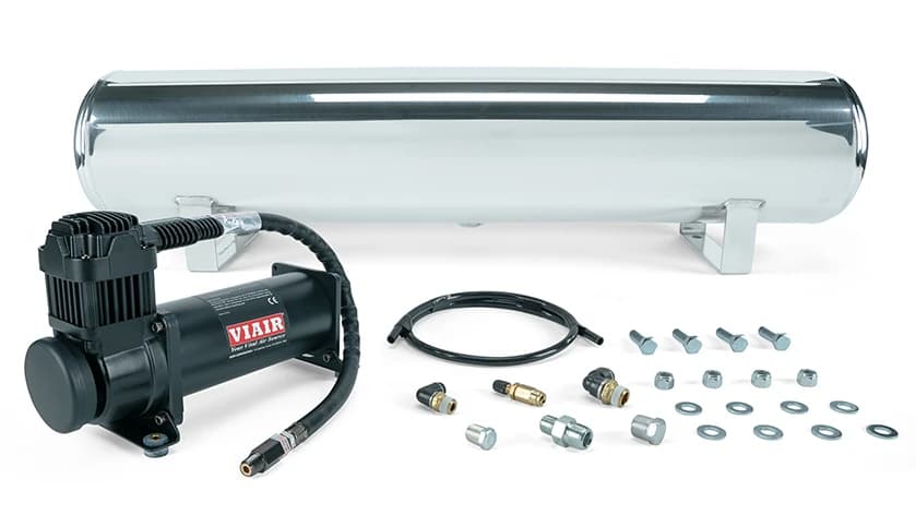 4 Gal. Polished Tank w/ Viair 444c black compressor, 1/4" & 3/8" fittings & tank mounting hardware - 27806