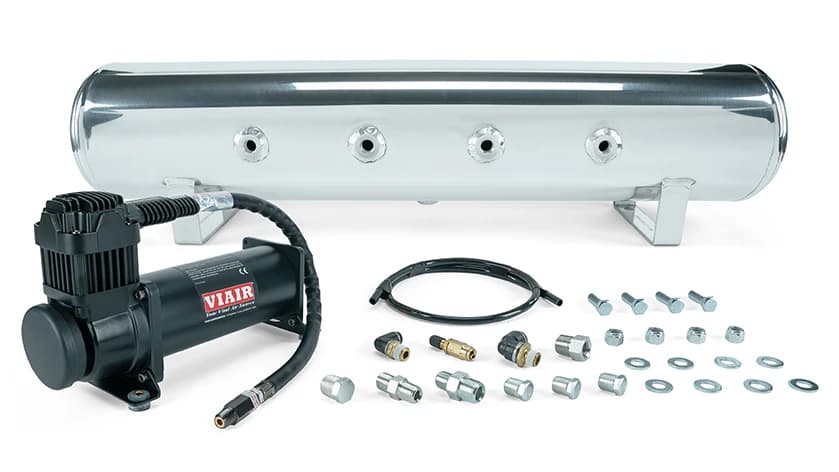 4 Gal. 7-Port Polished Tank w/ Viair 444c black compressor, 1/4" & 3/8" fittings & tank mounting hardware - 27807