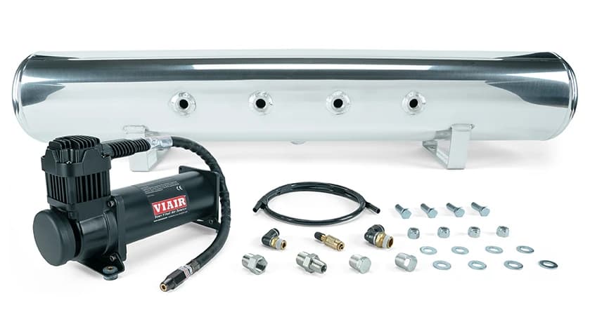 5 Gal. Polished Tank w/ Viair 444c black compressor, 1/4" & 3/8" fittings and tank mounting hardware - 27808