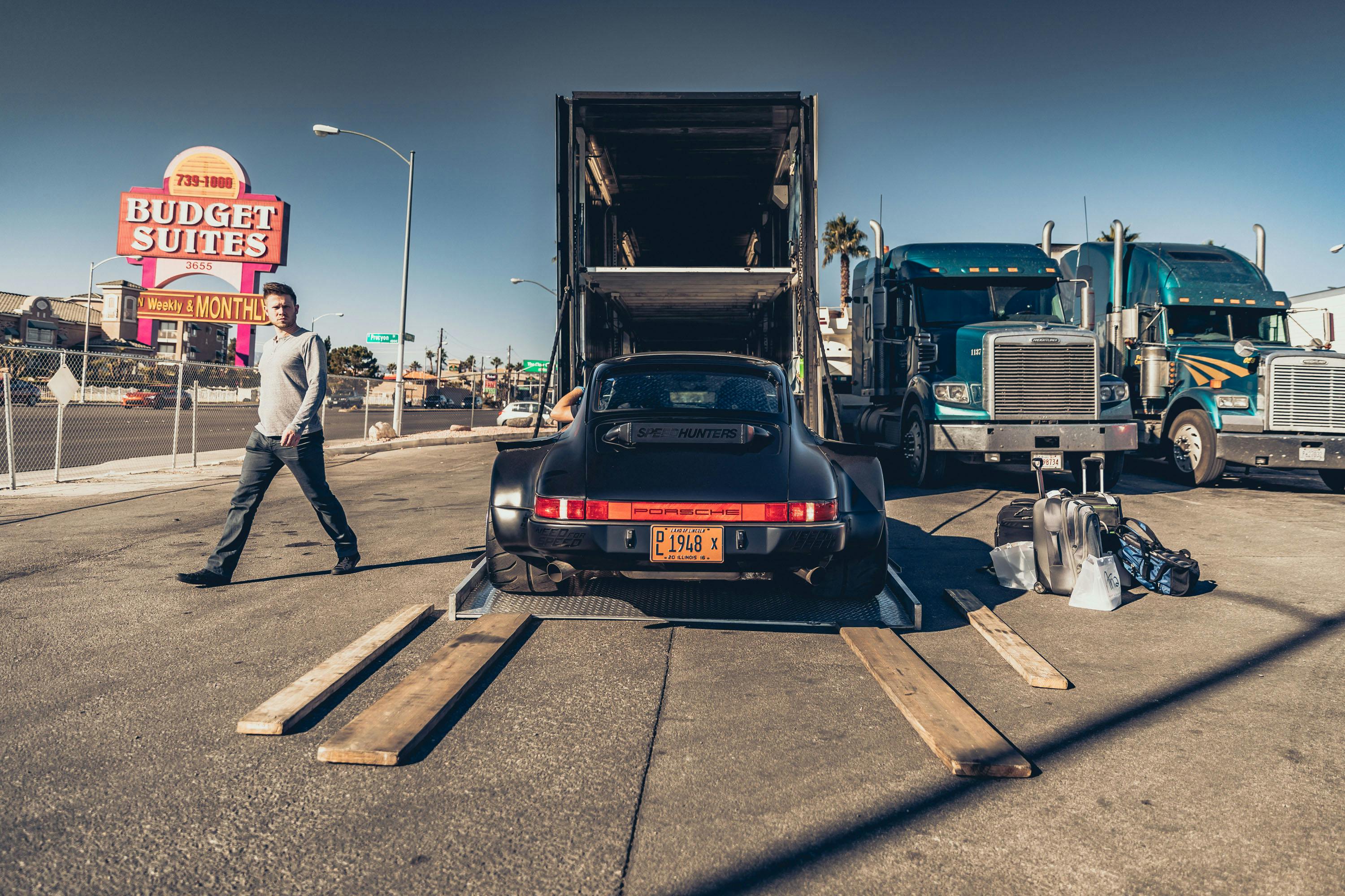 Loading up Porsche 964 at SEMA with the BBC Top Gear Team