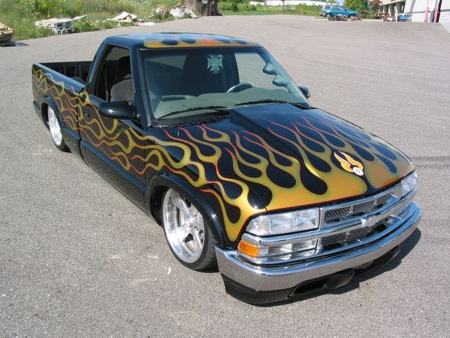 Lowered truck with flames