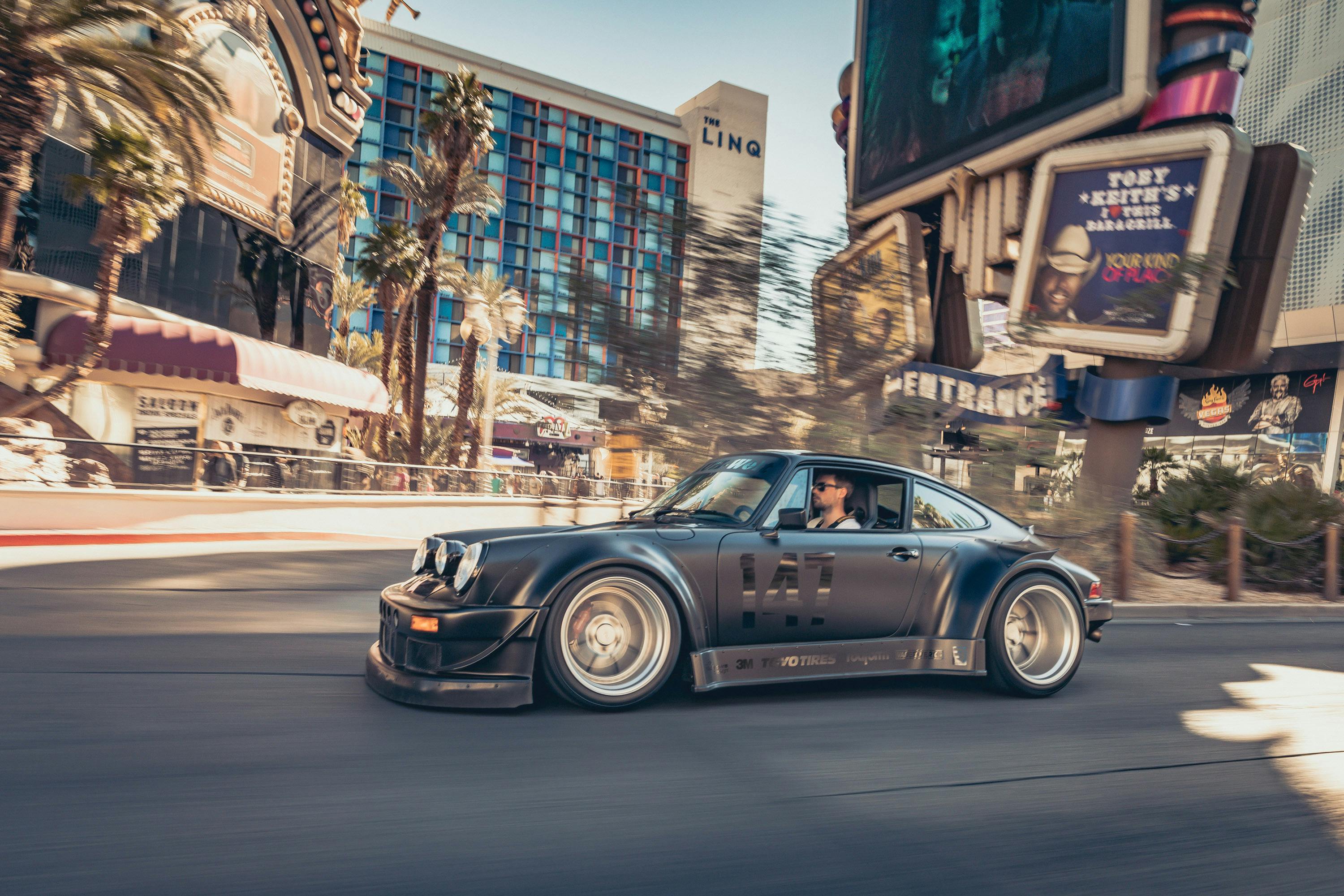 Rolling shot of the Need for Speed Porsche 964 driven by BBC Top Gear